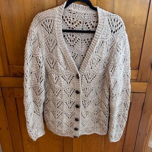 Stunning Handmade Crochet Granny Style Tan Cardigan with Unique Buttons